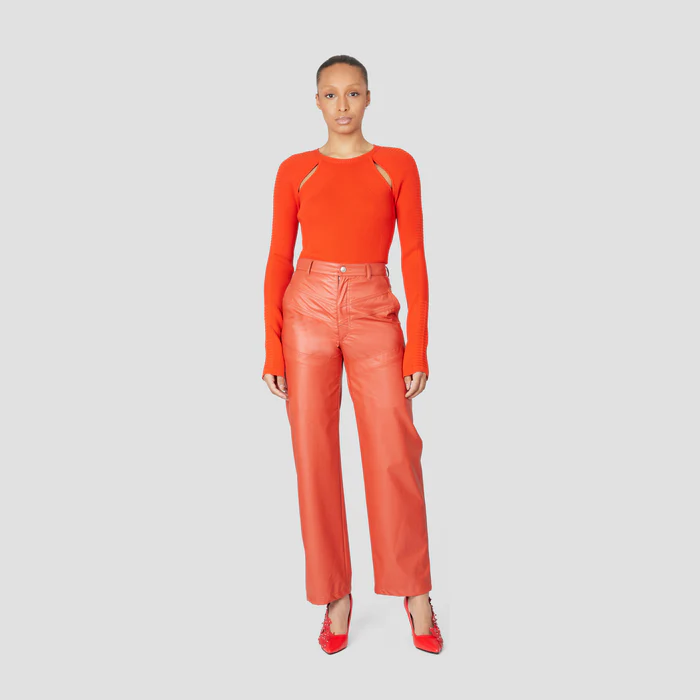 LEATHERETTE STRAIGHT LEG TROUSERS