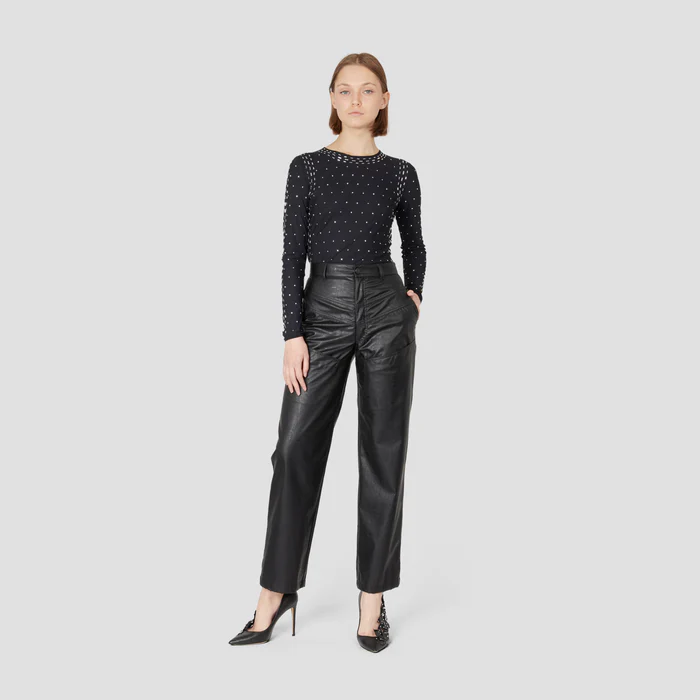 LEATHERETTE STRAIGHT LEG TROUSERS
